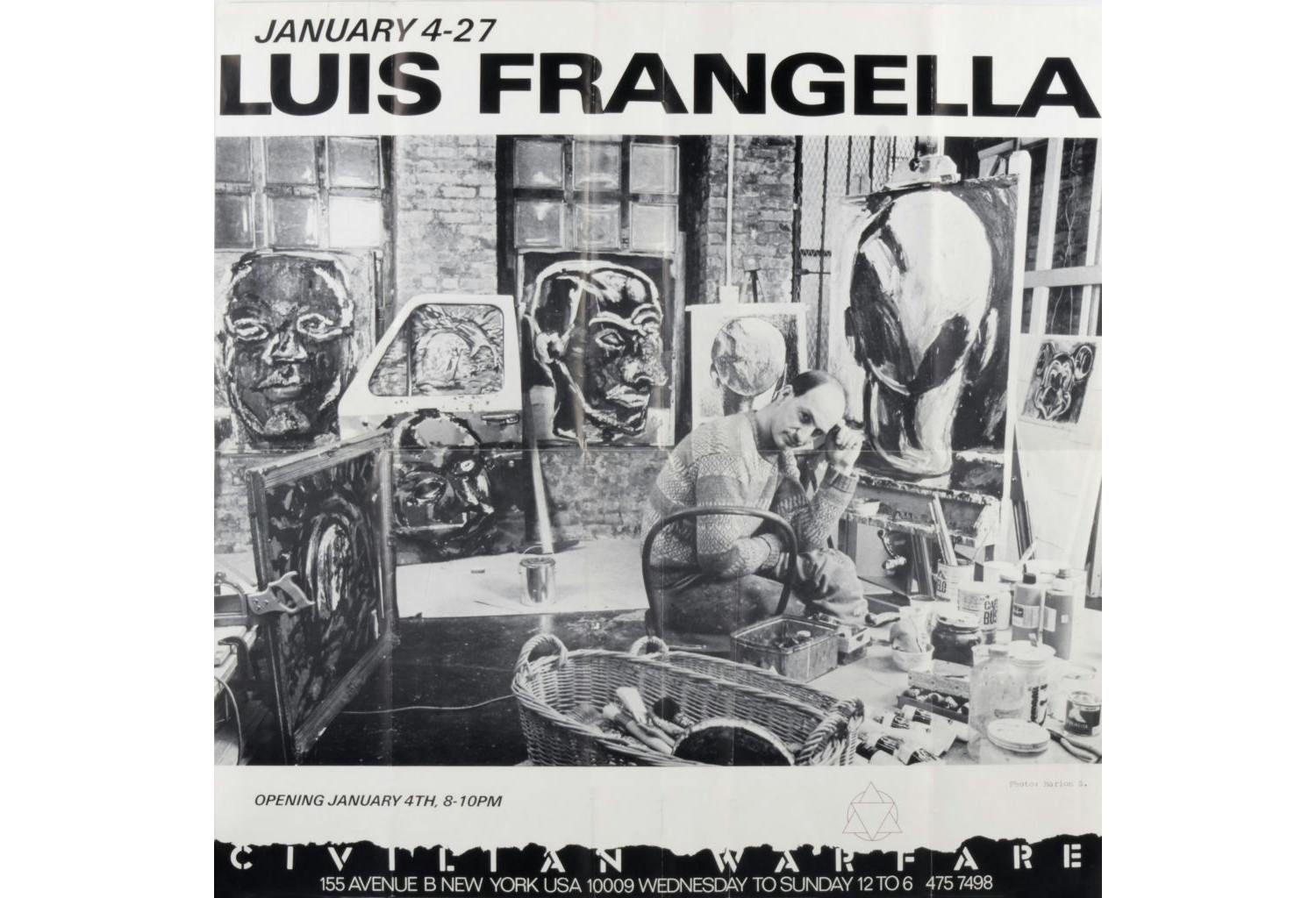 Poster for Luis Frangella's 1985 exhibition at Civilian Warfare, designed by Marion Scemama